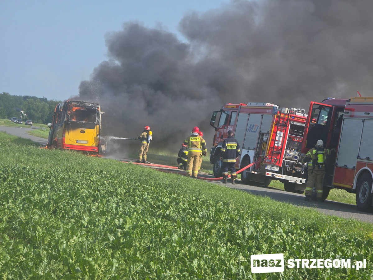 Pożar autobusu między Morawą a Strzegomiem [FOTO+WIDEO] 